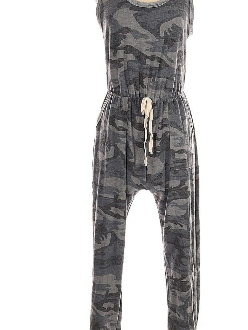Grey Camo Women's Jumpsuit with Drawstring Waist
